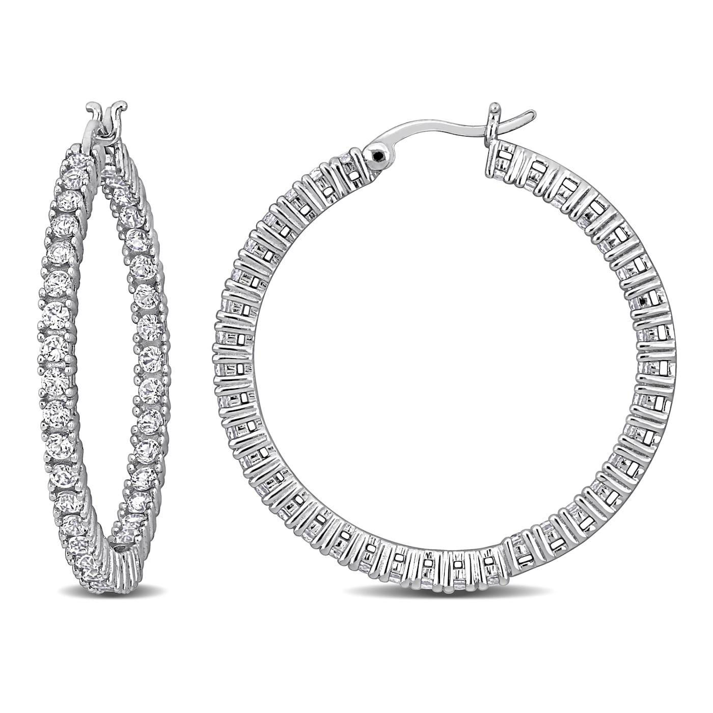 ✨ jj0730kh✨ Black & White Diamond Linked J-Hoop Earrings 1/4 ct tw