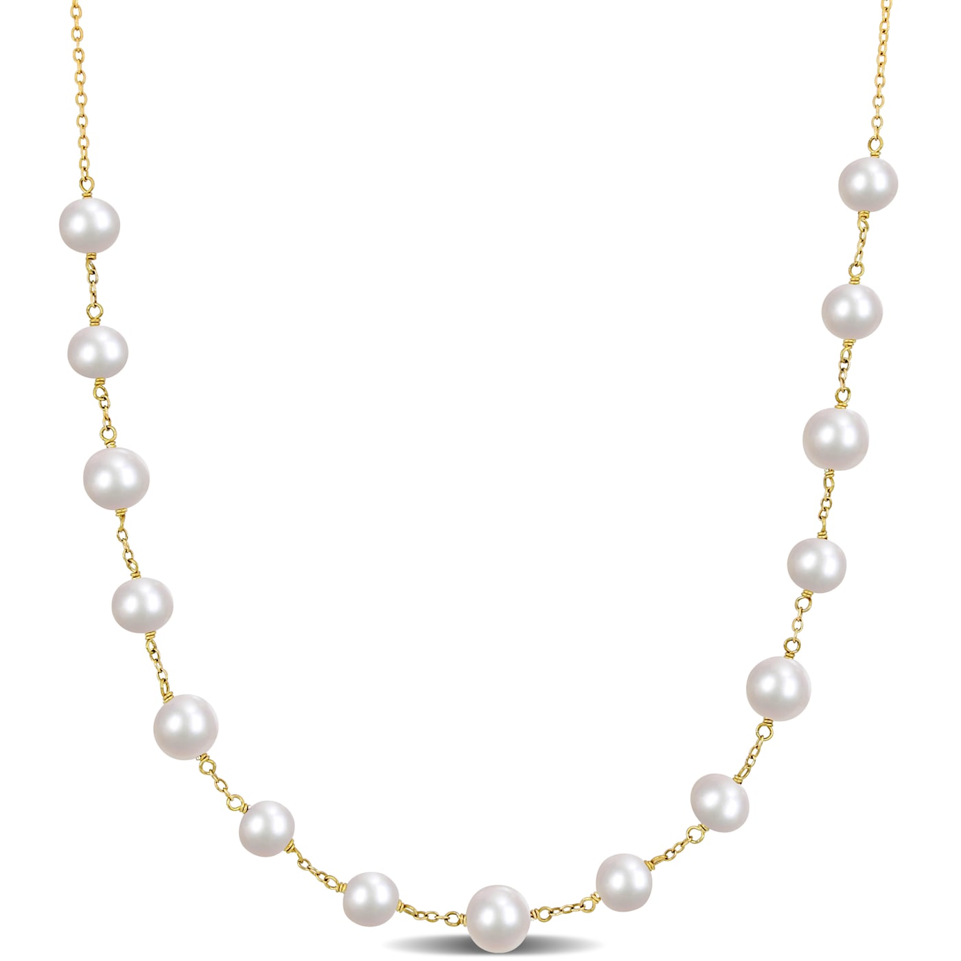 6.5-8.5 MM Freshwater Cultured Pearl Tin Cup Necklace in 18K