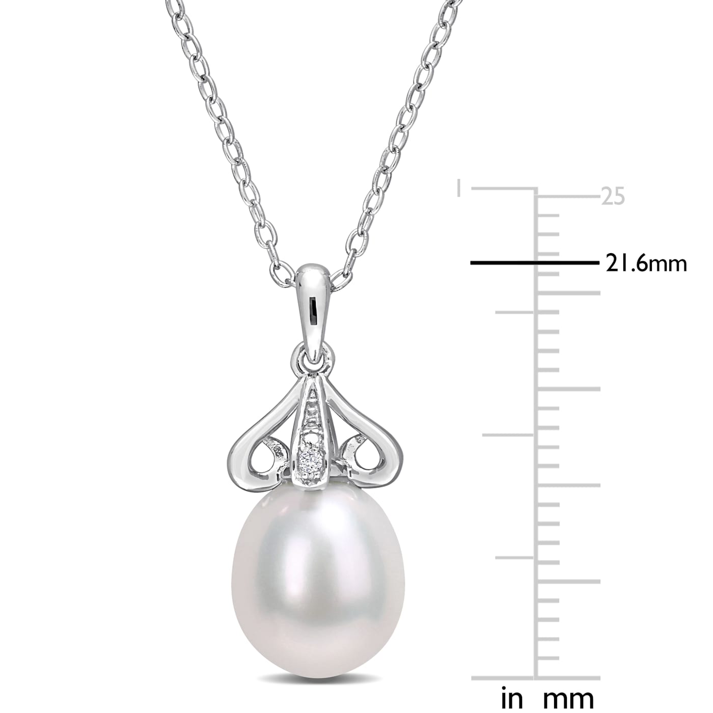 8.5-9MM Freshwater Cultured Pearl and Diamond Accent Drop 8.5-9MM Freshwater Cultured Pearl and Diamond Accent Drop