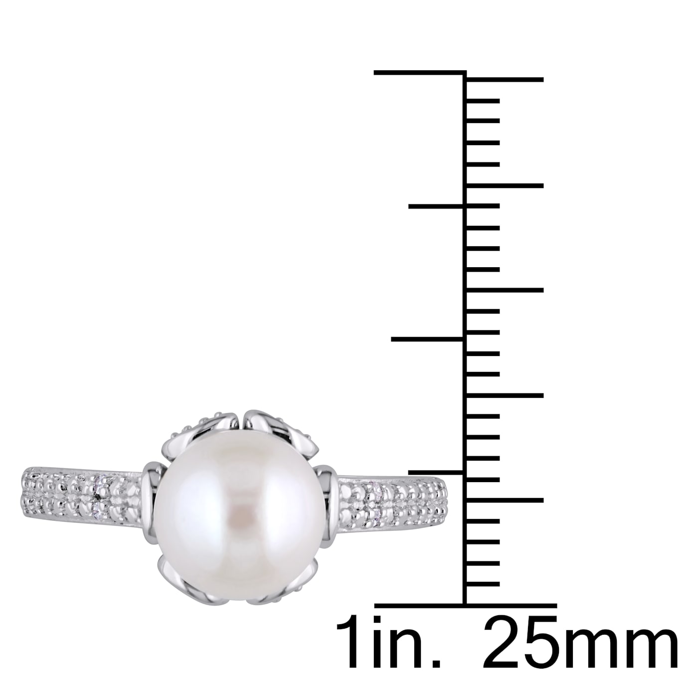 8-8.5MM Freshwater Cultured Pearl Ring with Diamonds in
