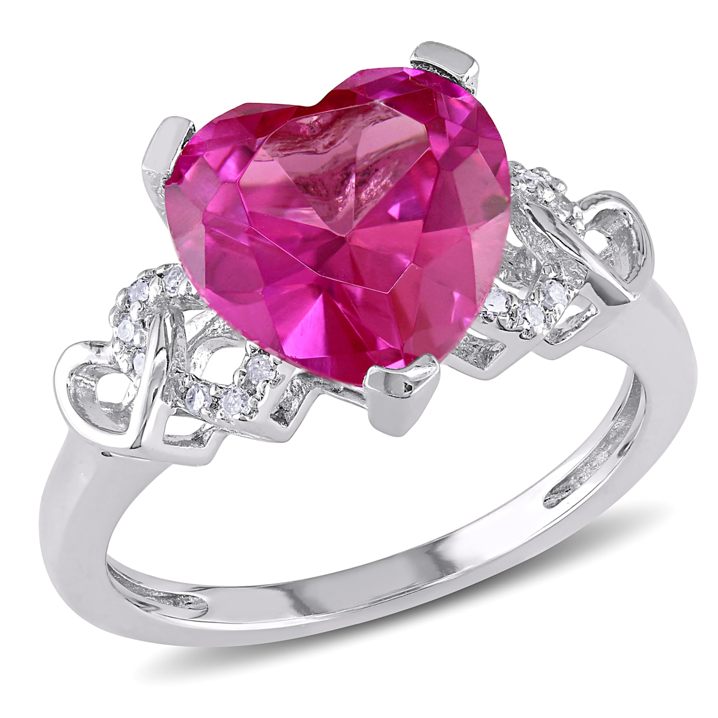 【大特価!!】 4 Heart Accent Diamond and Sapphire Pink Created TGW CT 1/5 ネックレス、ペンダント、チョーカー