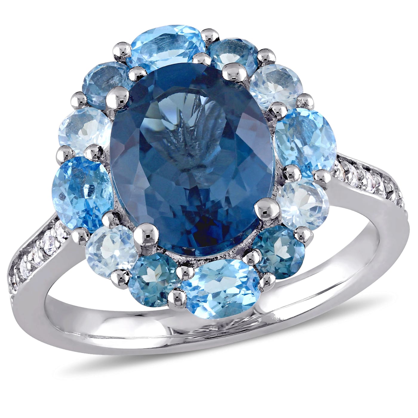 5 3/8 CTW London, Swiss and Sky Blue Topaz Halo Ring in