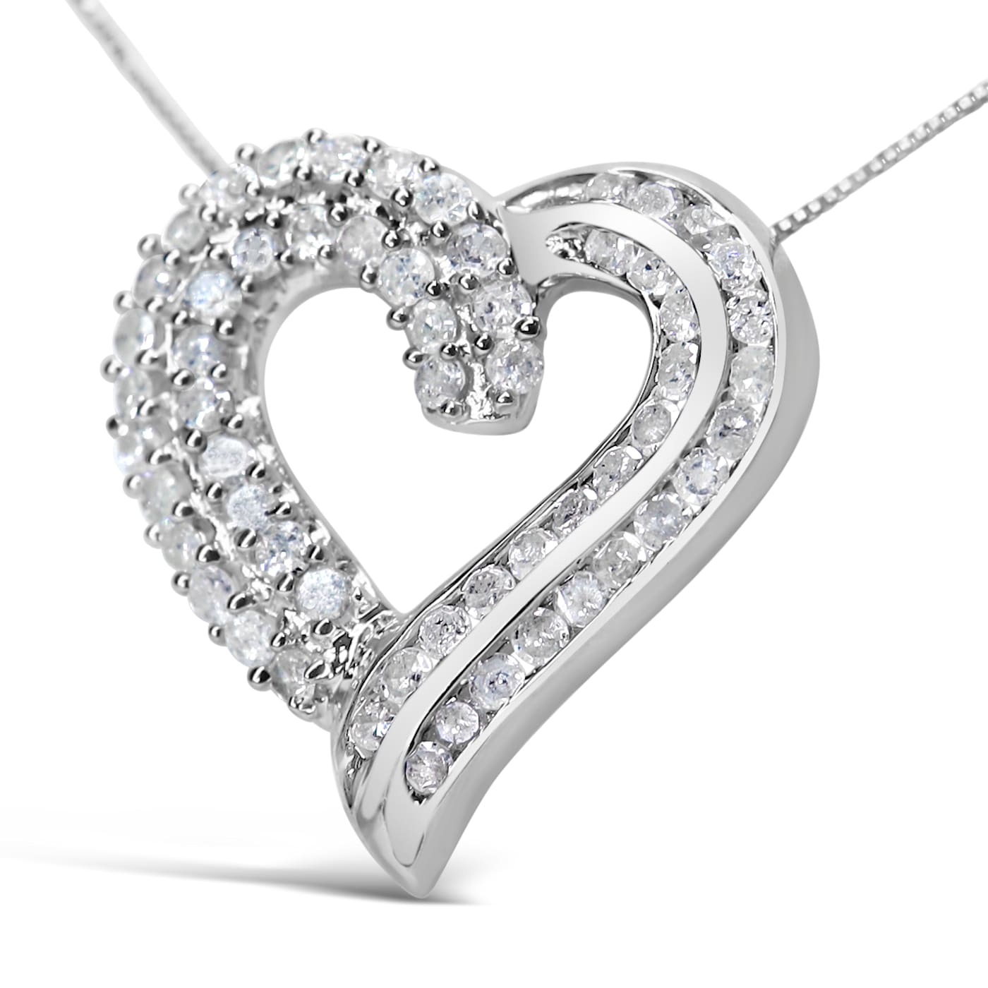 ネックレス・ペンダント Monday Edition _ Lovely Heart Necklace Sterling Silver 1.0ctw Diamond Open work Ribbon Heart