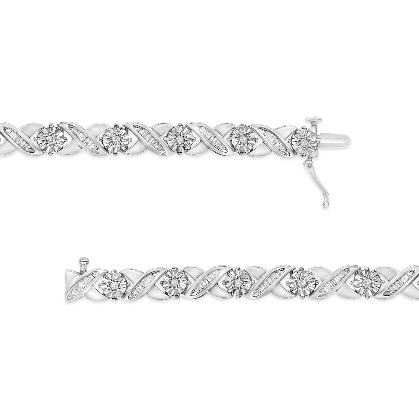 Sterling-Silver 1ct TDW Round and Baguette Diamond X-Link