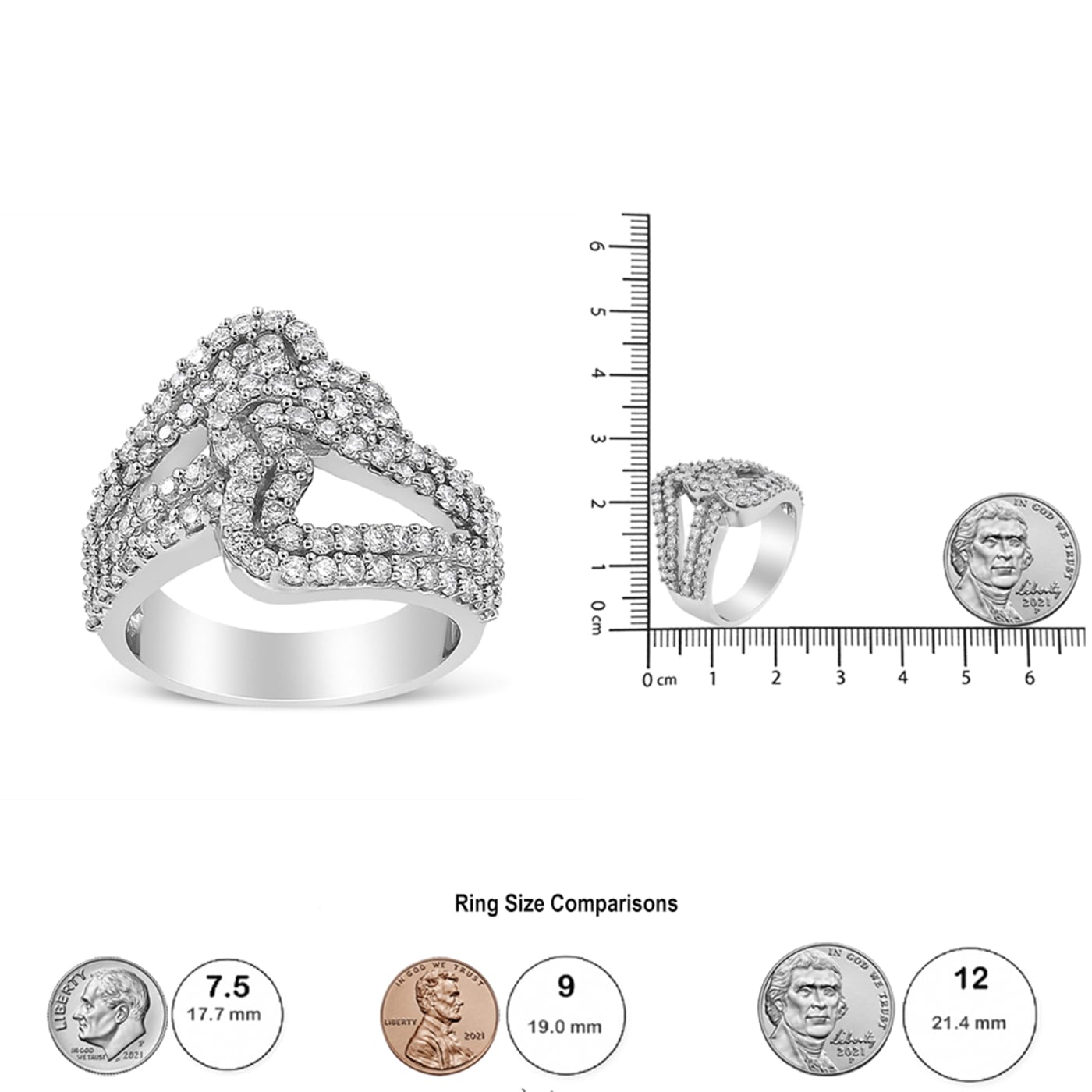14K White Gold 1 1/2ctw Diamond Open Double Heart Bypass
