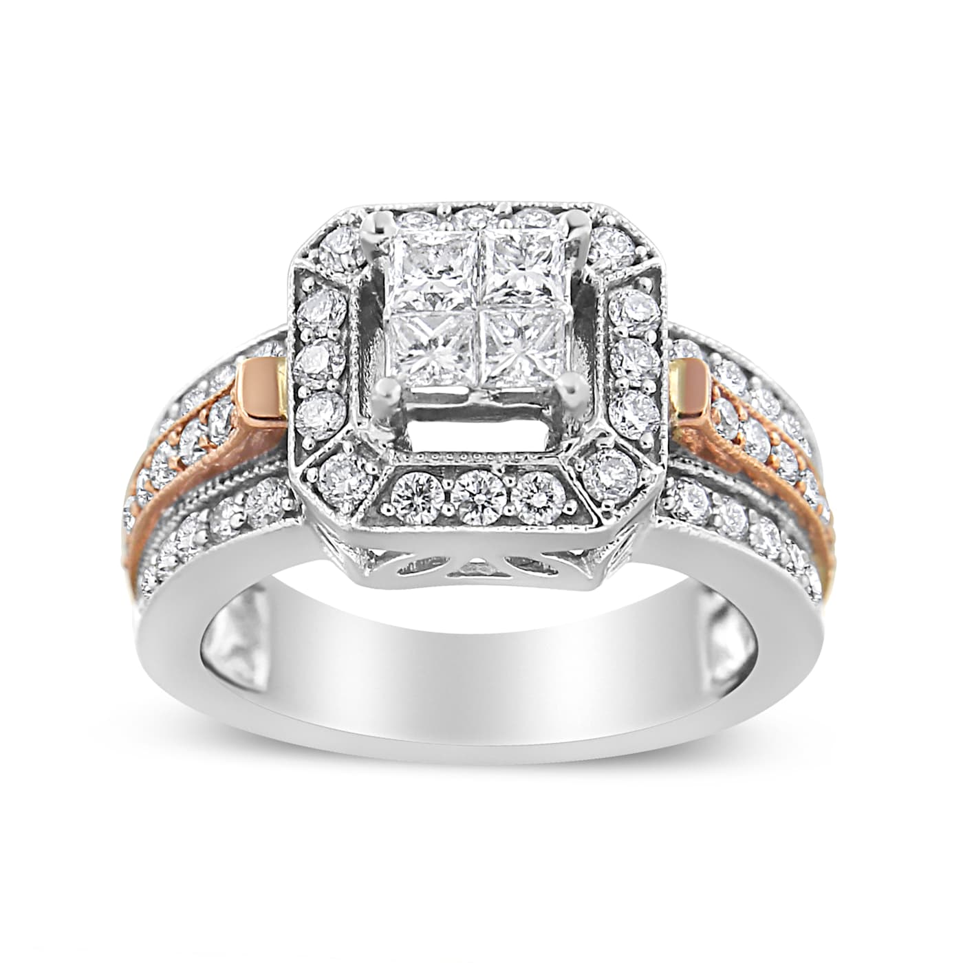 14K Two-tone Gold 1 1/8ctw Mixed Shapes Diamond Triple Shank