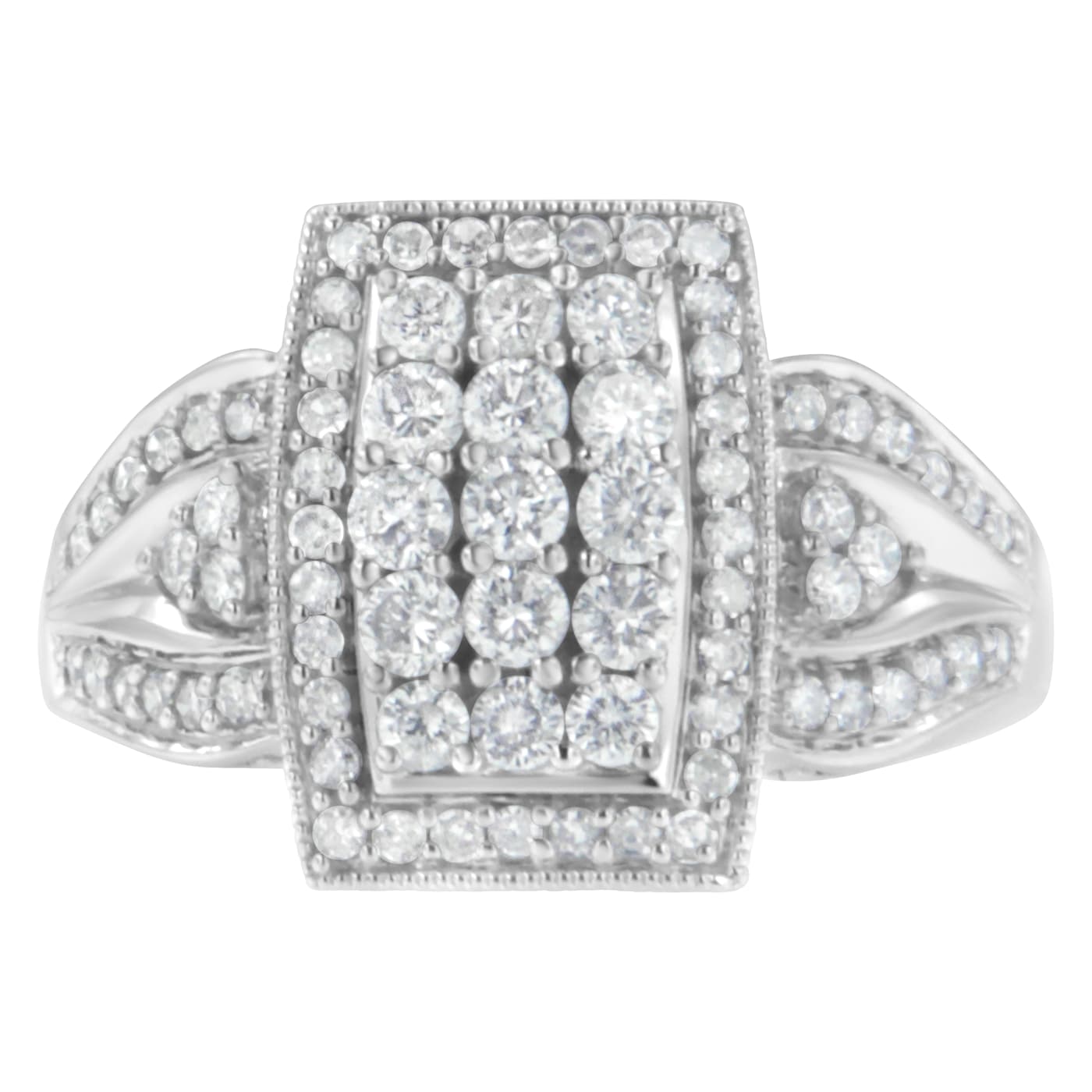 10K White Gold 1.0ctw Diamond Rectangular Cushion Ring (H-I