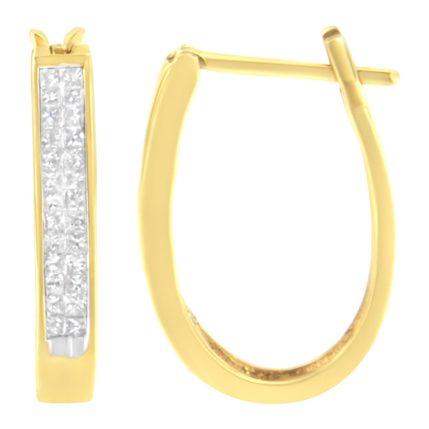 10K Yellow Gold 1/2ctw Invisible Set Princess-cut Diamond Hoop