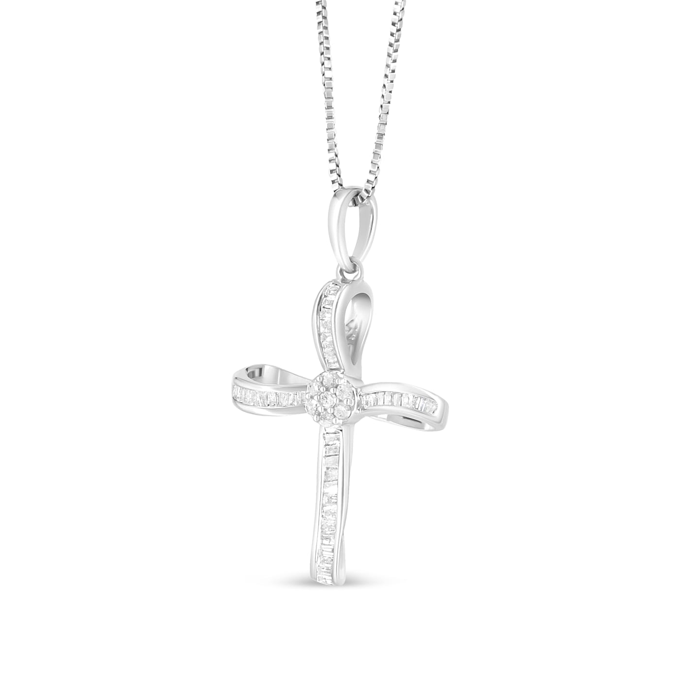 Sterling Silver 1/4ctw Diamond Floral Cluster Cross Pendant