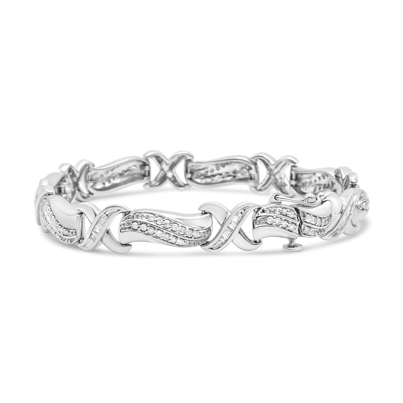 Sterling Silver 1 3/4 Cttw Diamond Wave and X Link Tennis