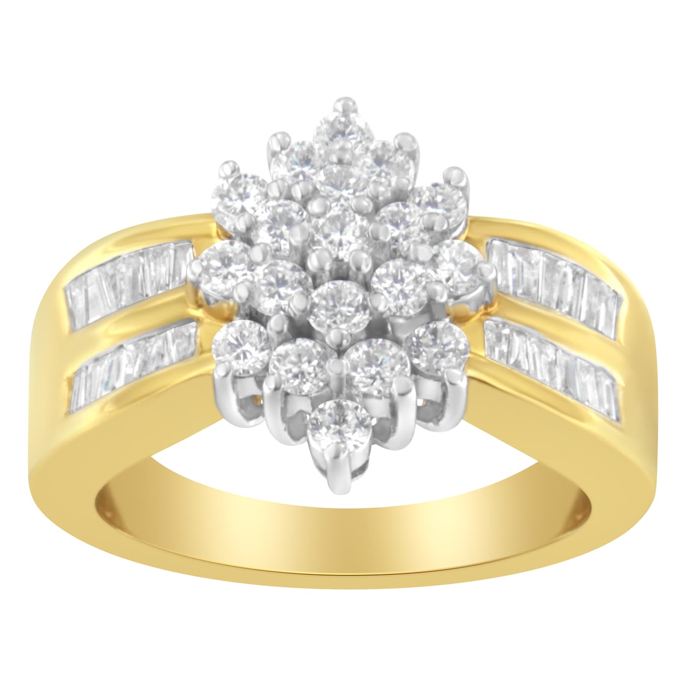 魅力的な 14K Yellow (H-I Ring Cluster Diamond Shape Mixed 1.0ctw Gold イエローゴールド