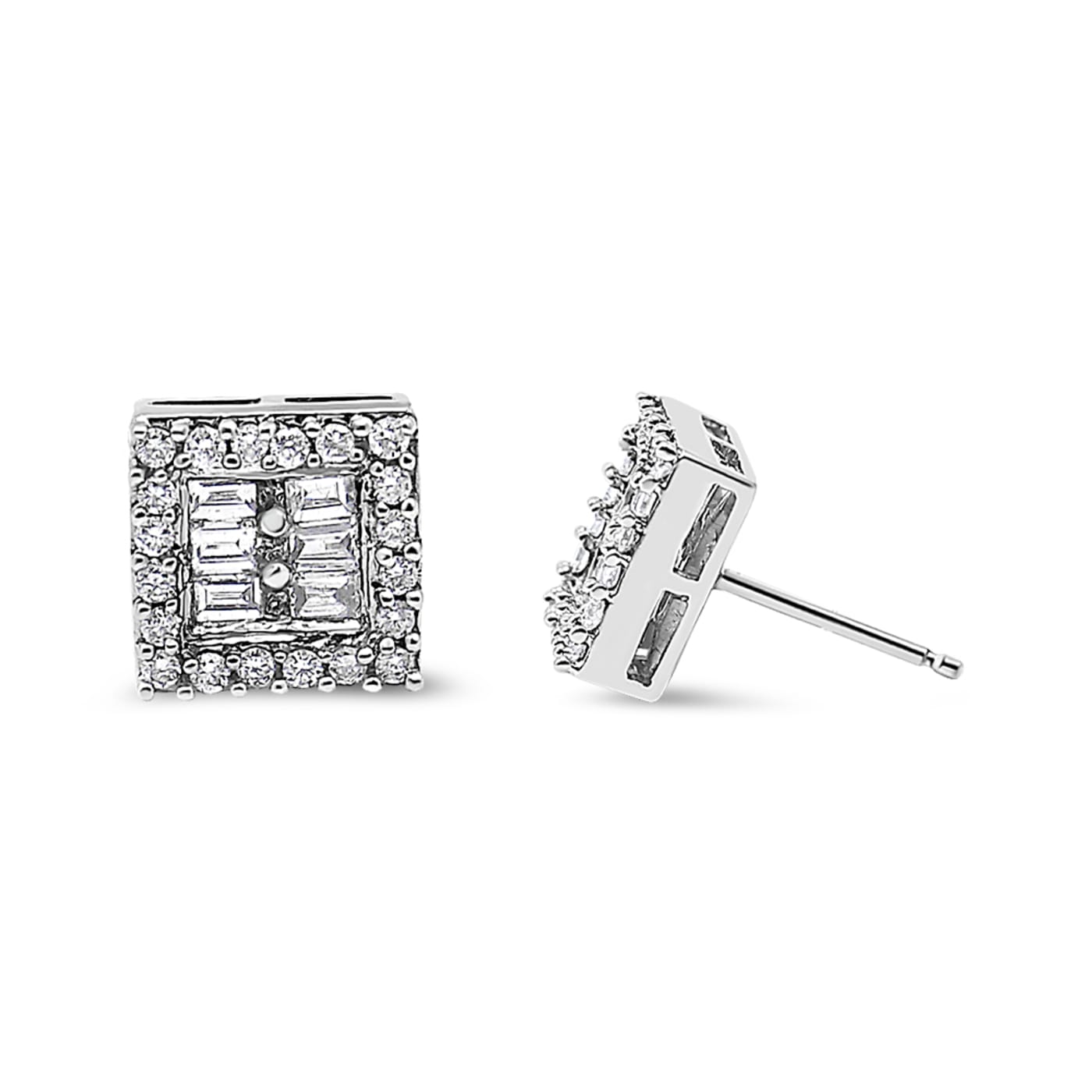 yuyu OGASAKA FC157 14K White Gold 1.0ctw Round and Baguette Diamond Stud