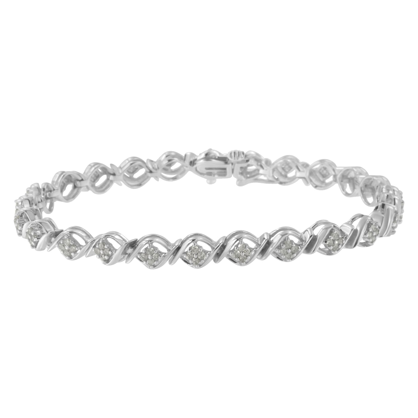 Sterling Silver 1.0ctw Diamond Cluster Link Bracelet