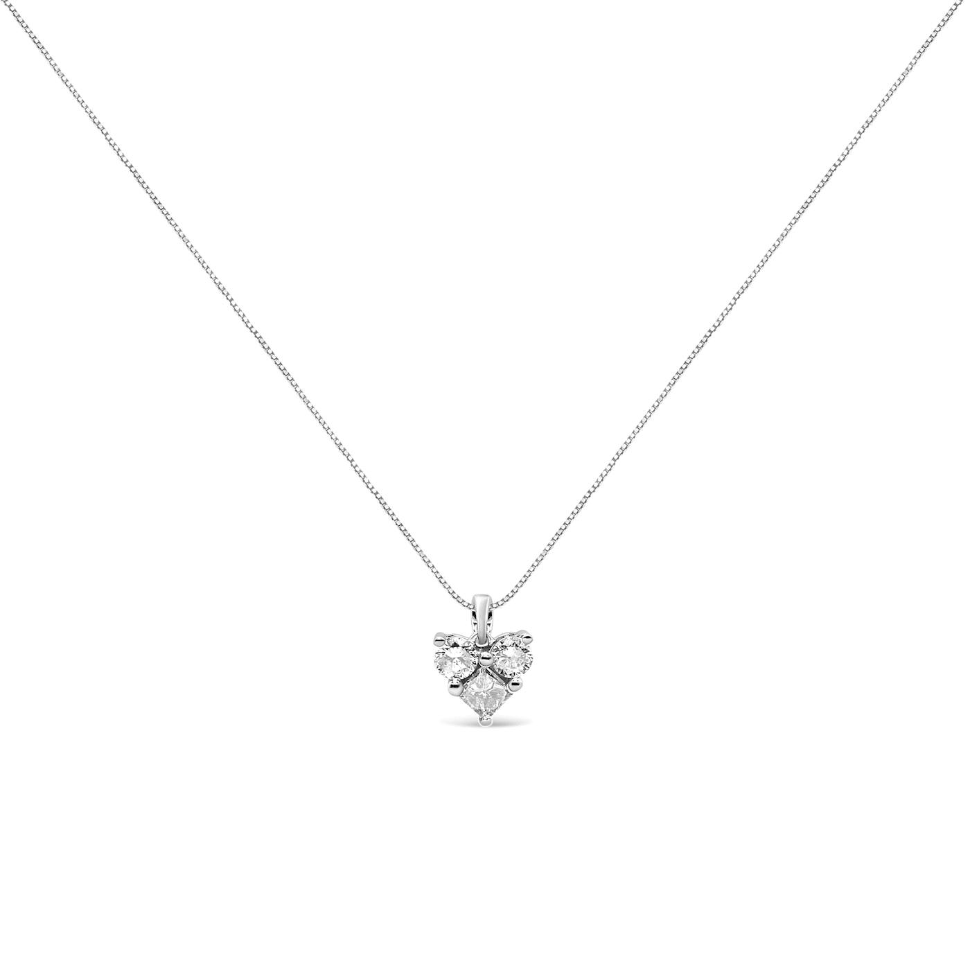 10k White Gold Triple CZ Heart Pendant & 18 Chain -  Hong Kong