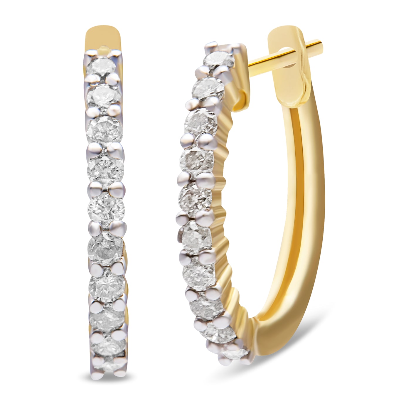 10K Yellow Gold 1/2ctw Prong Set Round-Cut Diamond Hoop Earrings