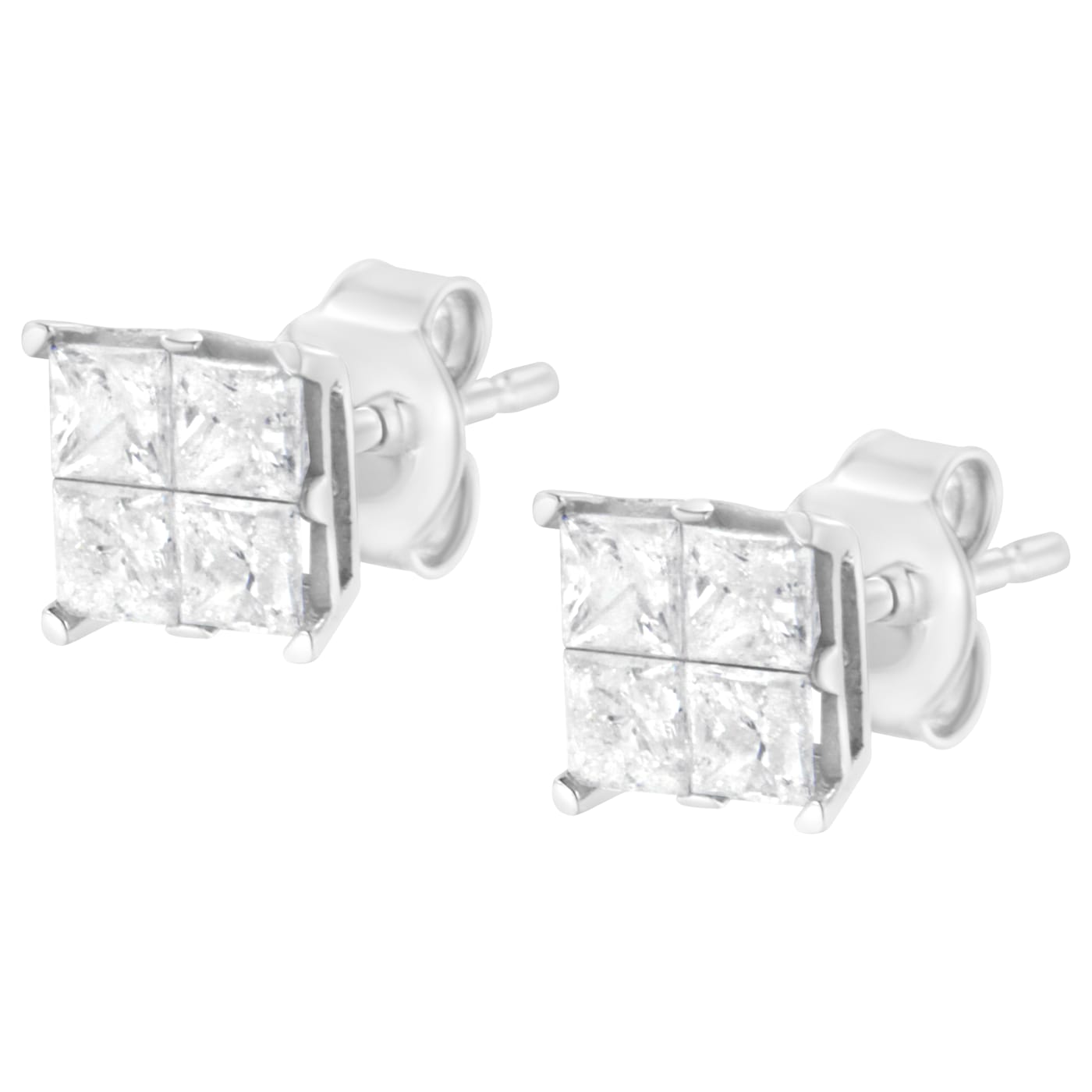 ★MIDNIGHT MOMENT.★ square one touch earring white 10K White Gold 1.0ctw Invisible Set Princess-Cut Diamond