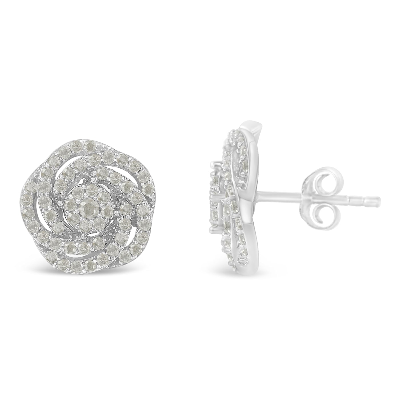 10k White Gold Rose Cut Diamond Floral Cluster Earrings 1.0ctw