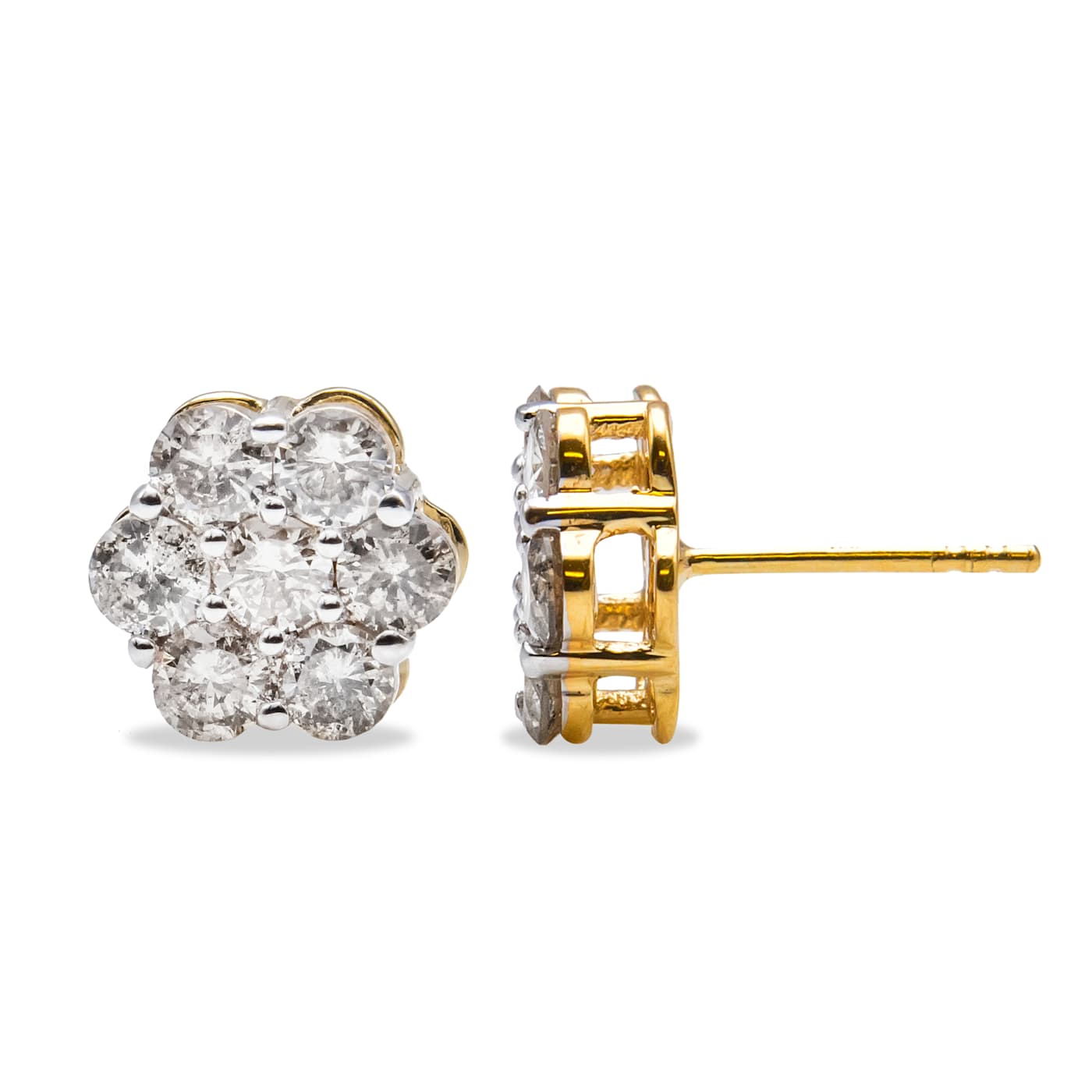 14K Yellow Gold 1.00 CTW Diamond Cluster Post Screw Back Earring 70270