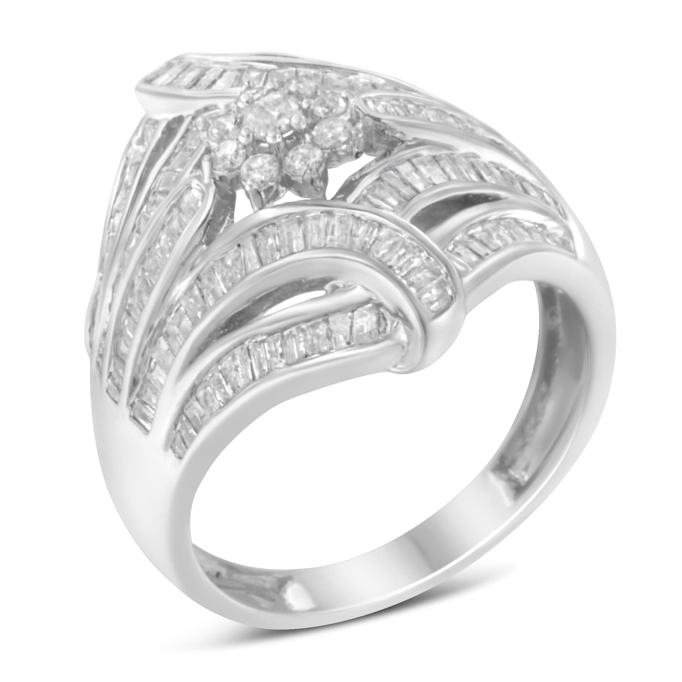 Sterling Silver 1-1/8ctw Mixed Cut Diamond 'Flower & Fern