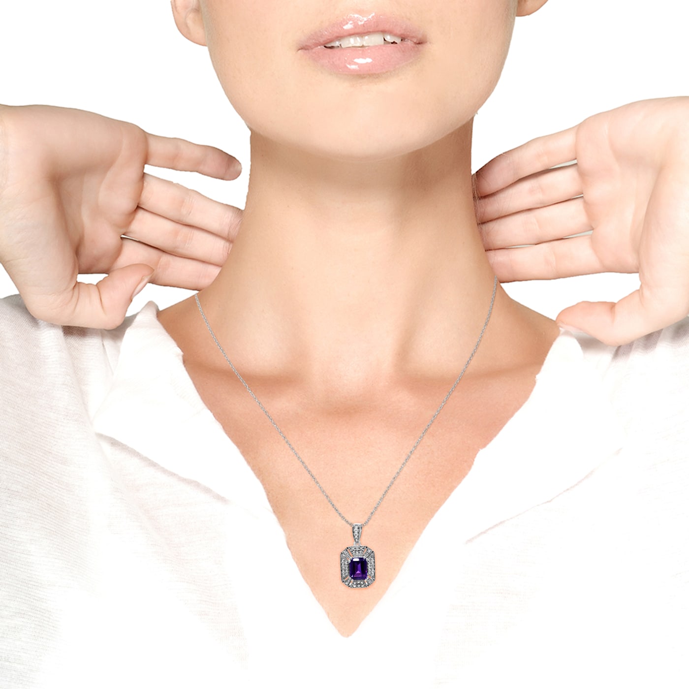 925 Sterling Silver 8x6mm Gemstone and Diamond Accent Art 925 Sterling Silver 8x6mm Gemstone and Diamond Accent Art
