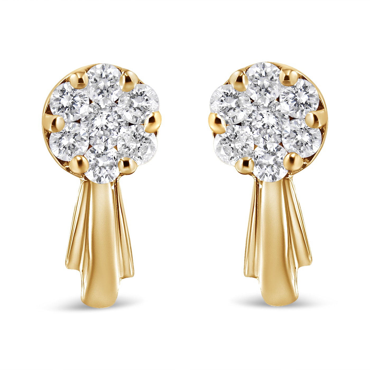 14K Yellow Gold 3/4ctw Diamond Floral Cluster Drop and