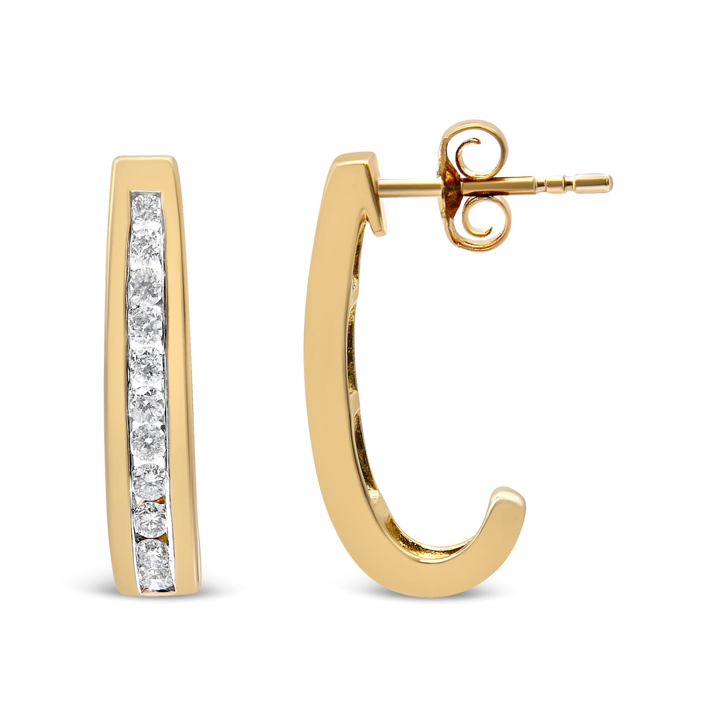 10k Yellow Gold 1 2ctw Channel Set Lab Grown Round Diamond J Hoop Earrings 1dtfsa