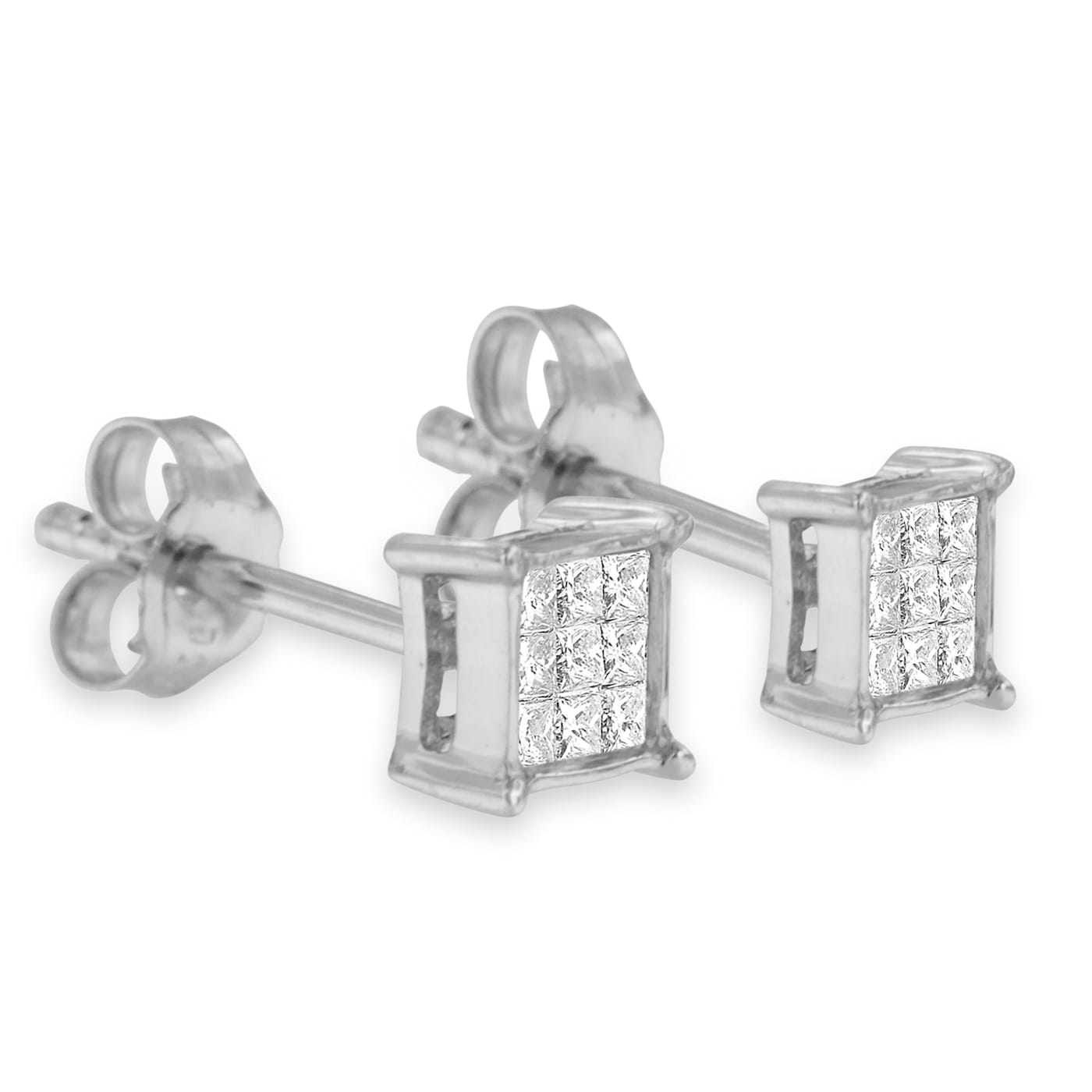 【500円引きクーポン】 Sterling Silver Multi-stone Princess-cut Diamond Stud 時計