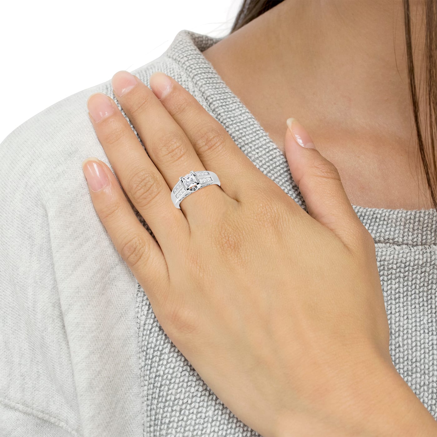 14K White Gold 1 1/4ctw Princess Cut Diamond Engagement Ring