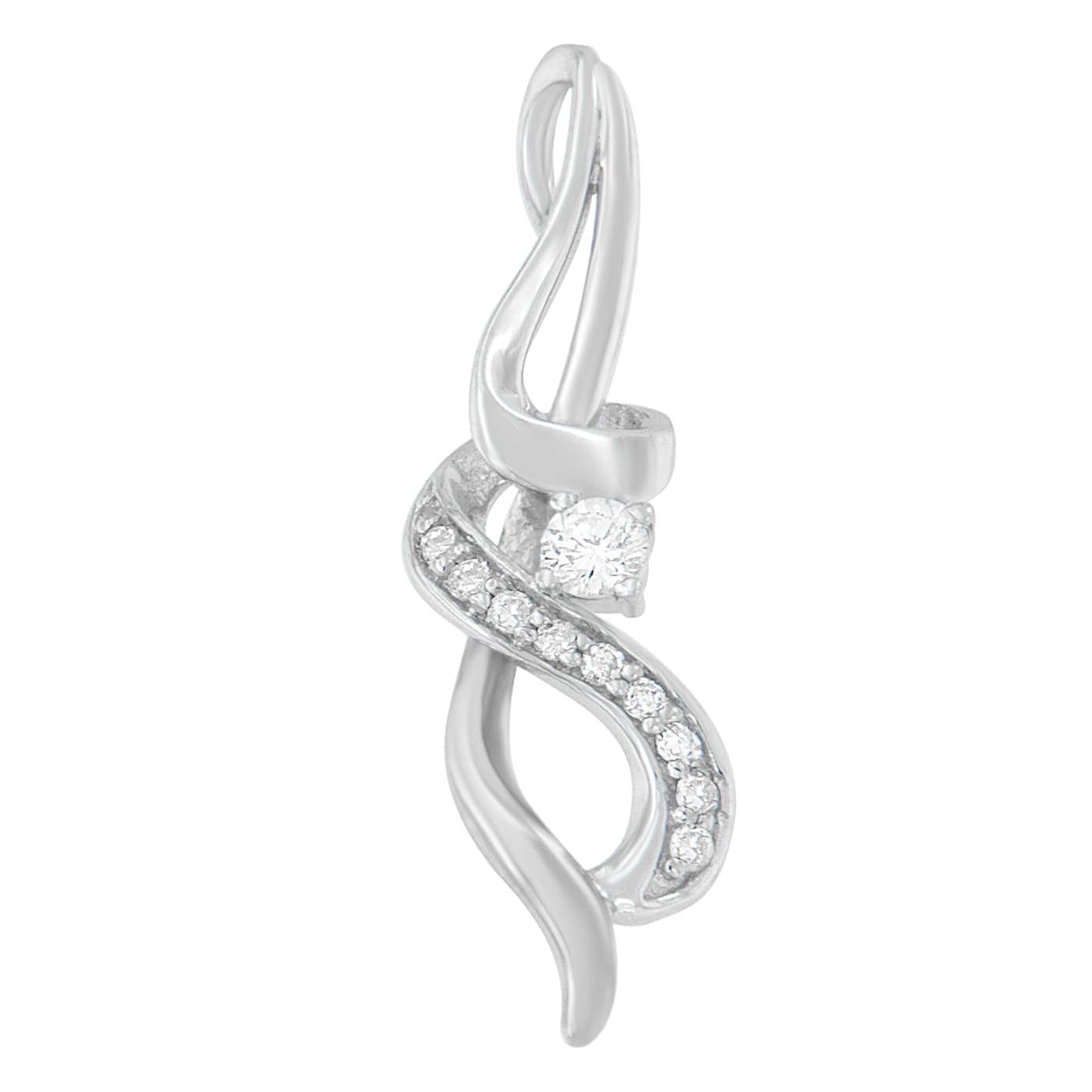 10K White Gold Espira 1/5ctw Round Cut Diamond Swirl Pendant