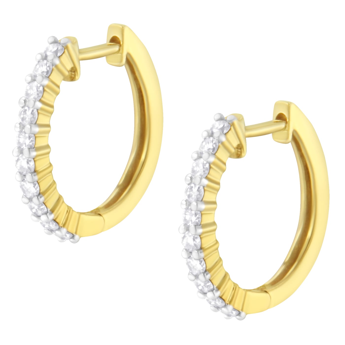 10K Yellow Gold 1/2ctw Prong Set Round-Cut Diamond Hoop Earrings - 11Y6SA