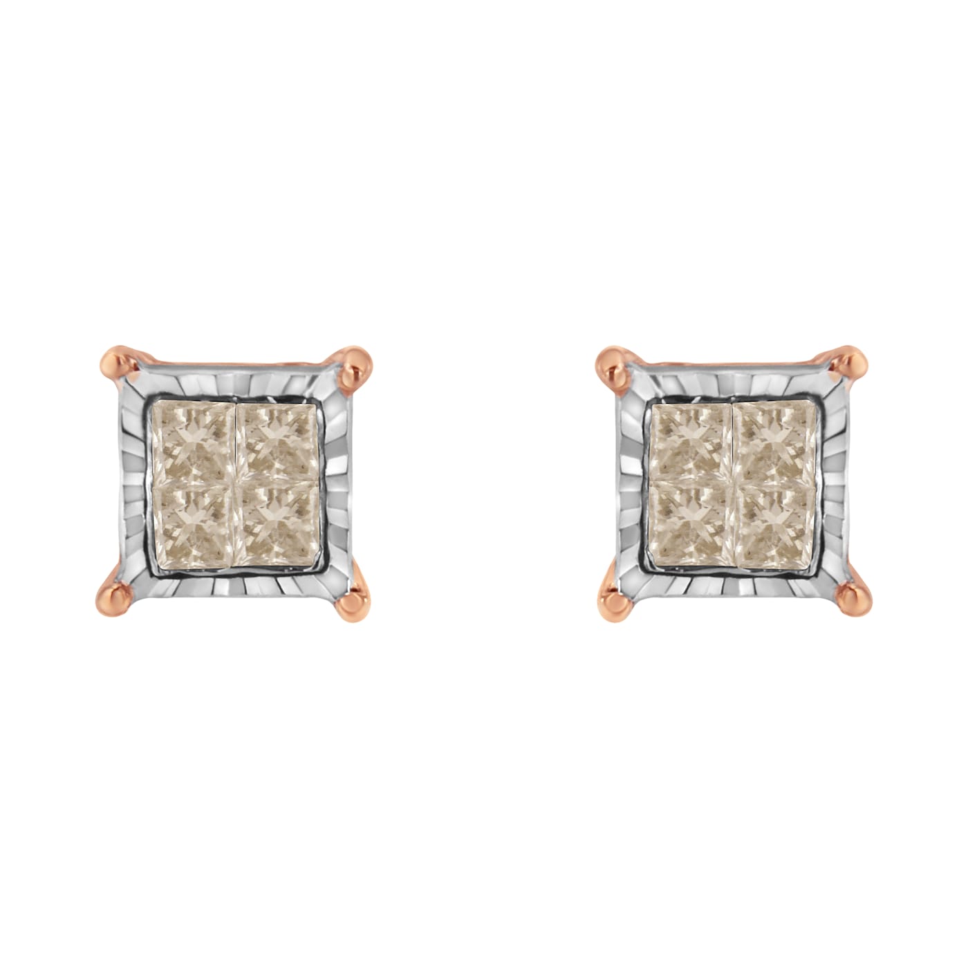 10K Two-Tone Gold Princess-Cut Diamond Stud Earrings 1/2ctw