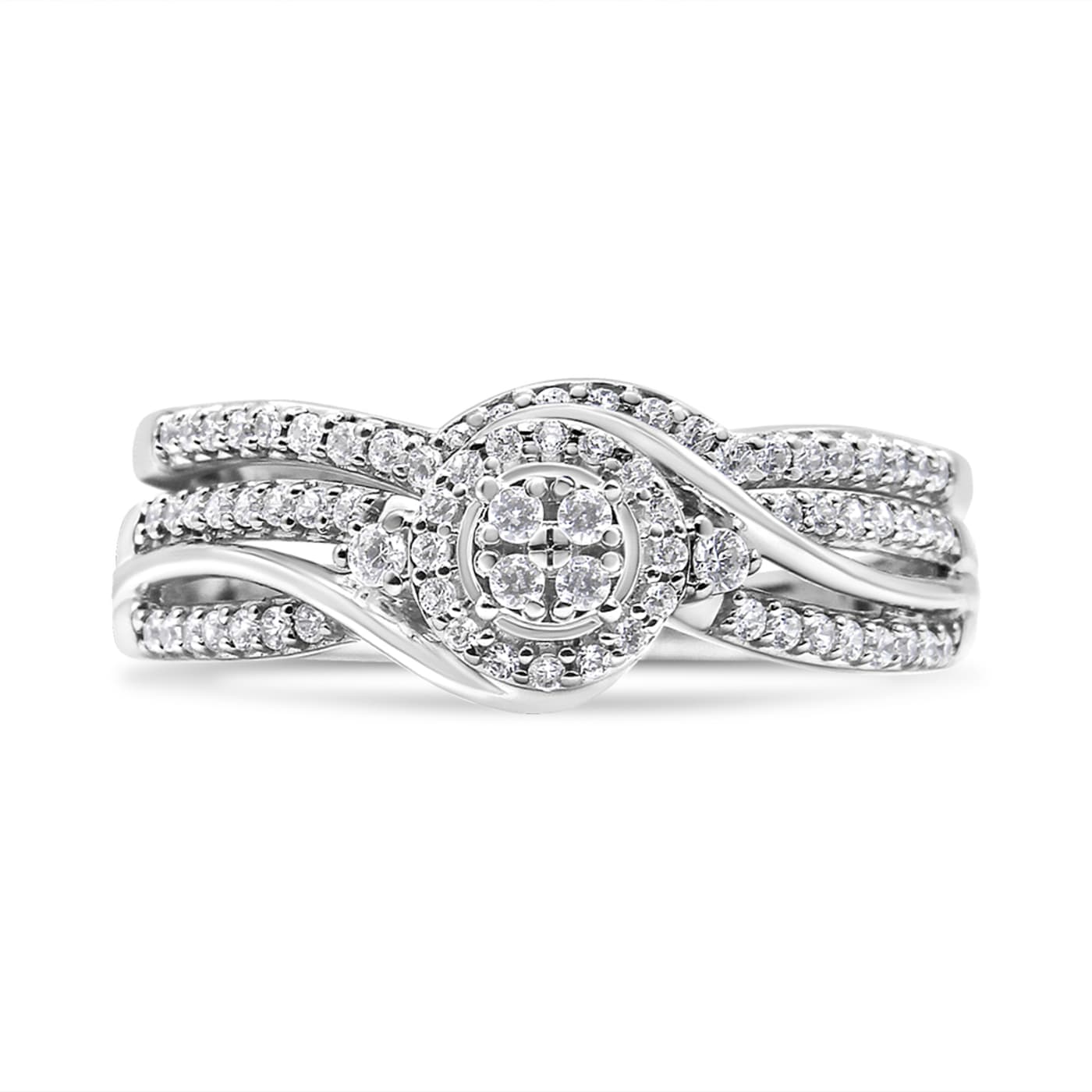 【クーポン対象外】 Diamond Composite 1/3ctw Silver Sterling Frame Bridal Bypass 指輪・リング