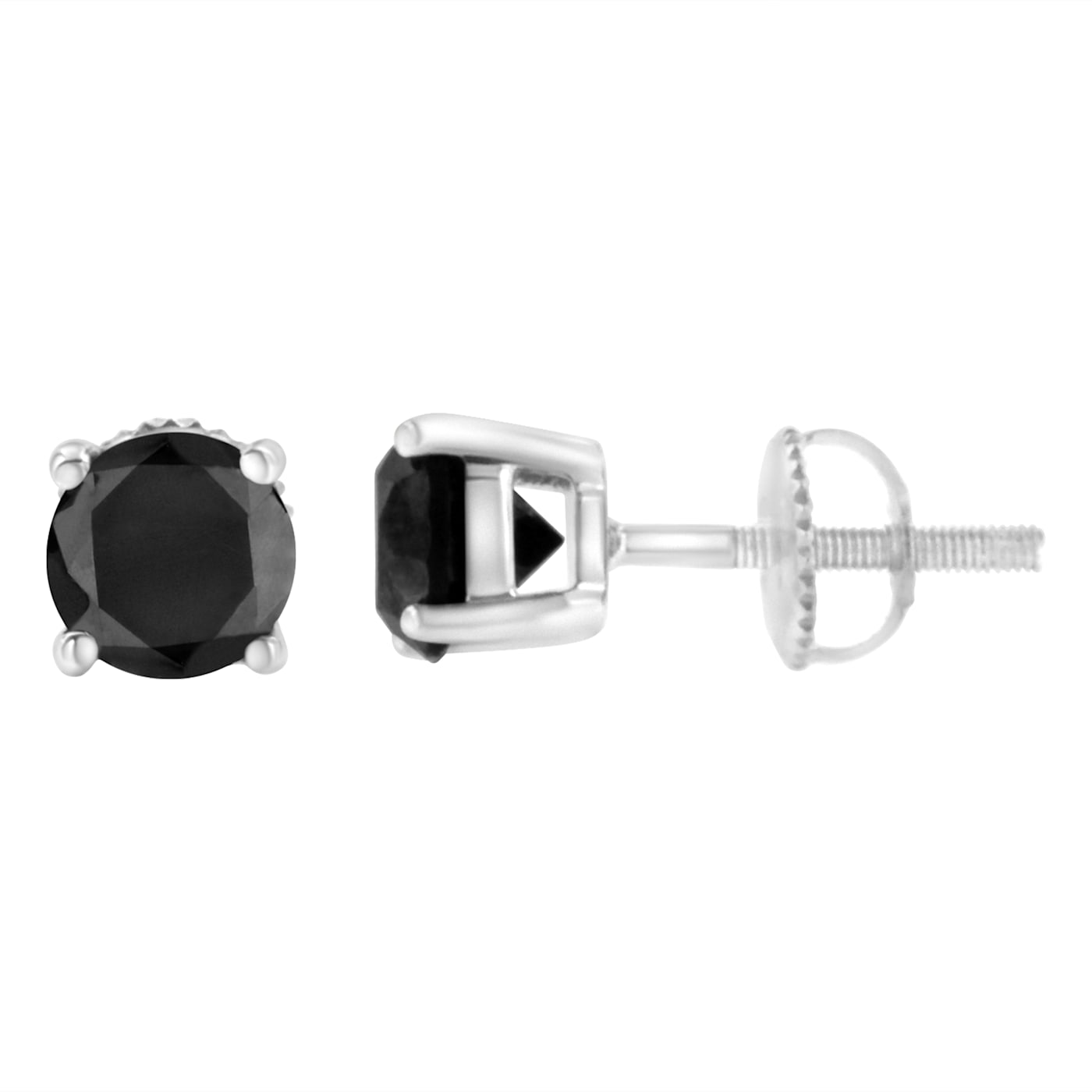 丁銀 3.00ctw Round-Cut Black Diamond Sterling Silver Classic Stud