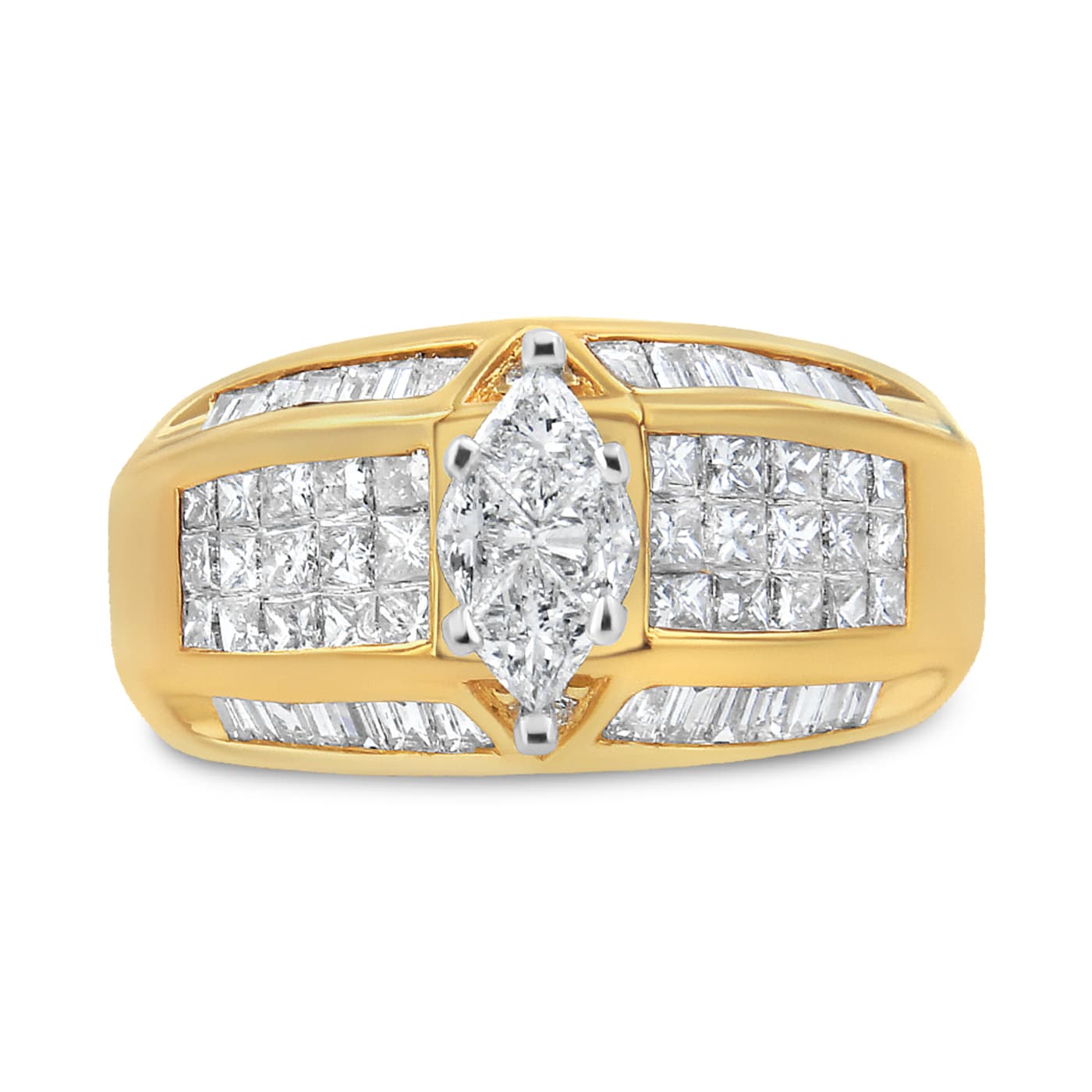 14K Yellow and White Gold 1 3/4ctw Mixed Shape Diamond Ring