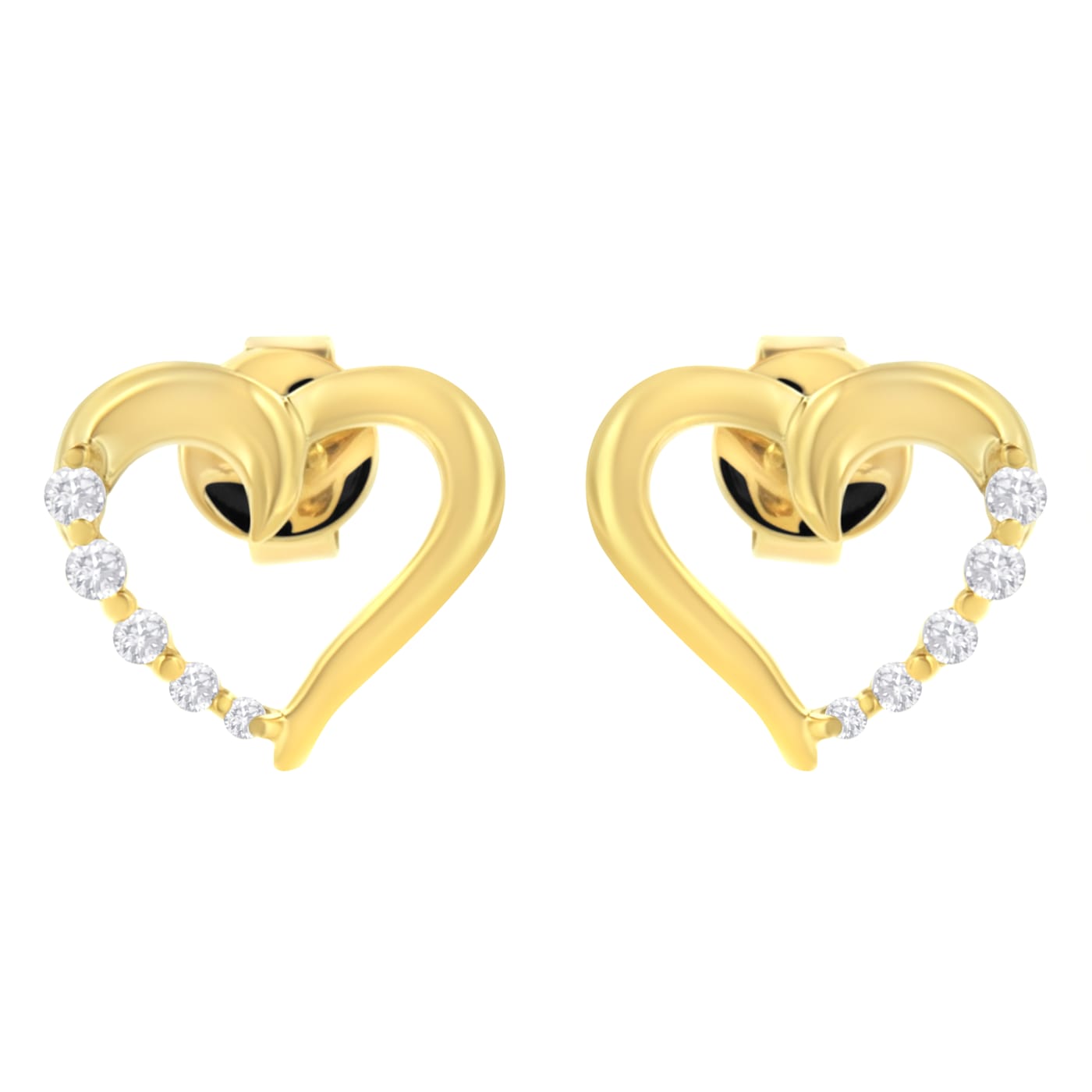 [Golden dew] 韓国☆18K Gold☆Heart For You 3 earring 14KT Yellow Gold 1/8 cttw Diamond Journey Heart Earrings
