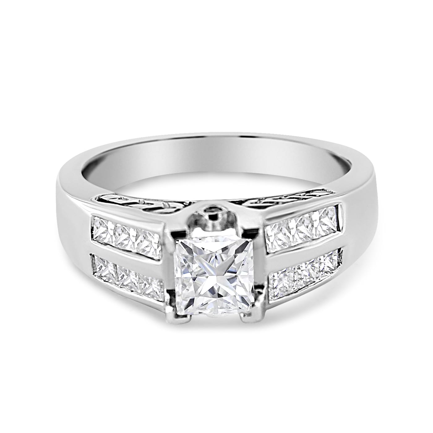 14K White Gold 1 1/4ctw Princess Cut Diamond Engagement Ring