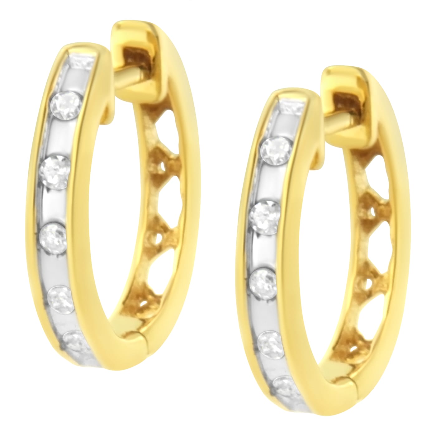 10K Yellow Gold Over Sterling Silver Channel Set Round-Cut Diamond 