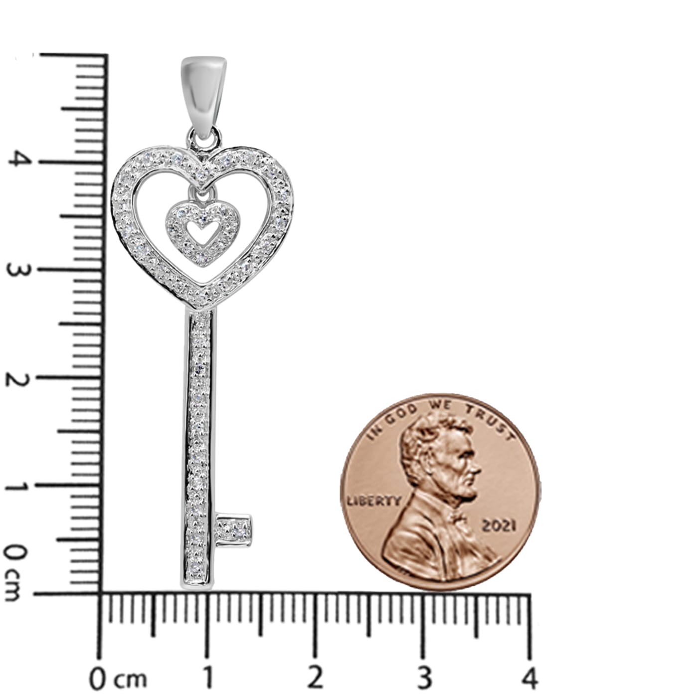 Sterling Silver 1/5ctw Round-Cut Diamond Double Heart & Key 18