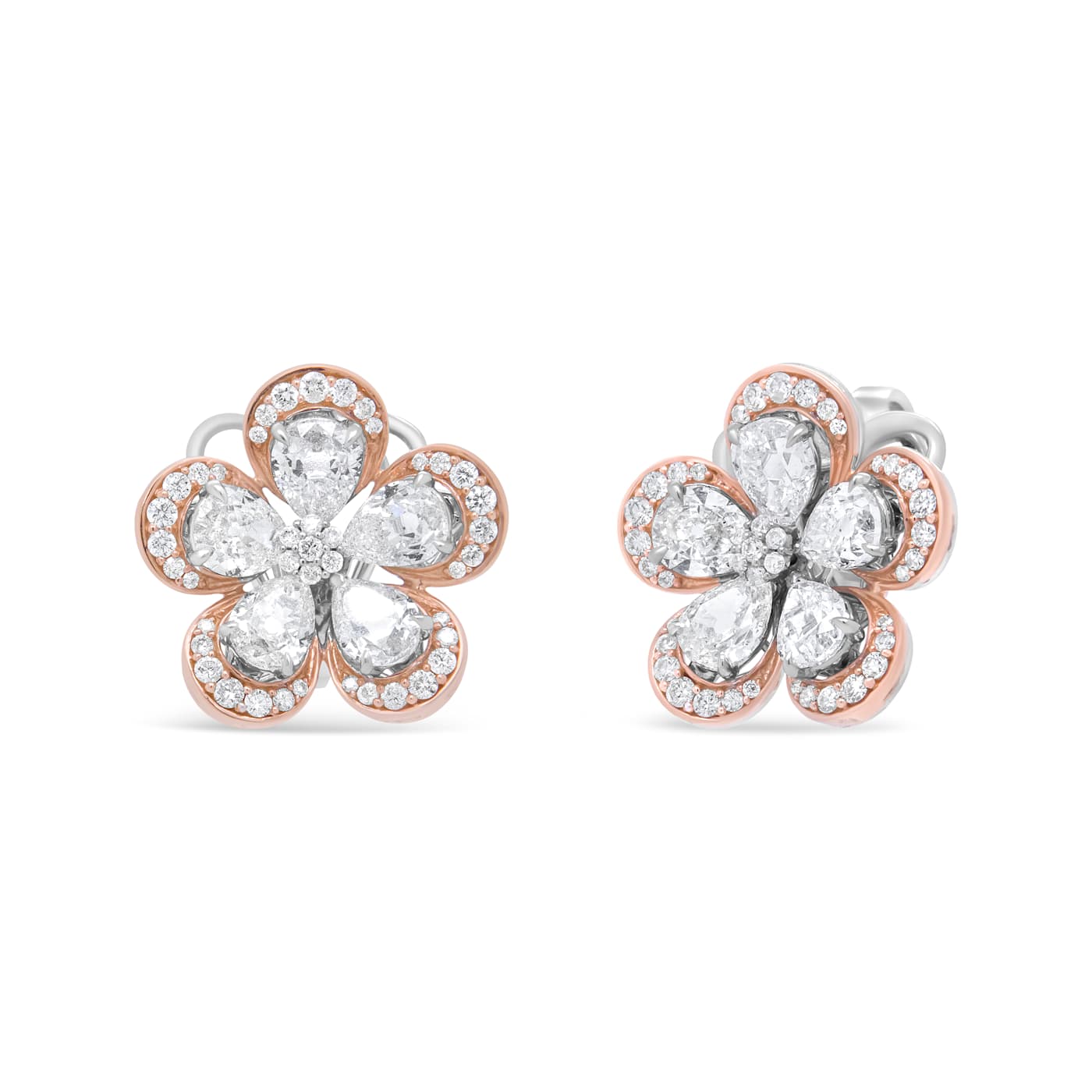 Diamond Flower Star Blossom Stud Earrings Single Gem