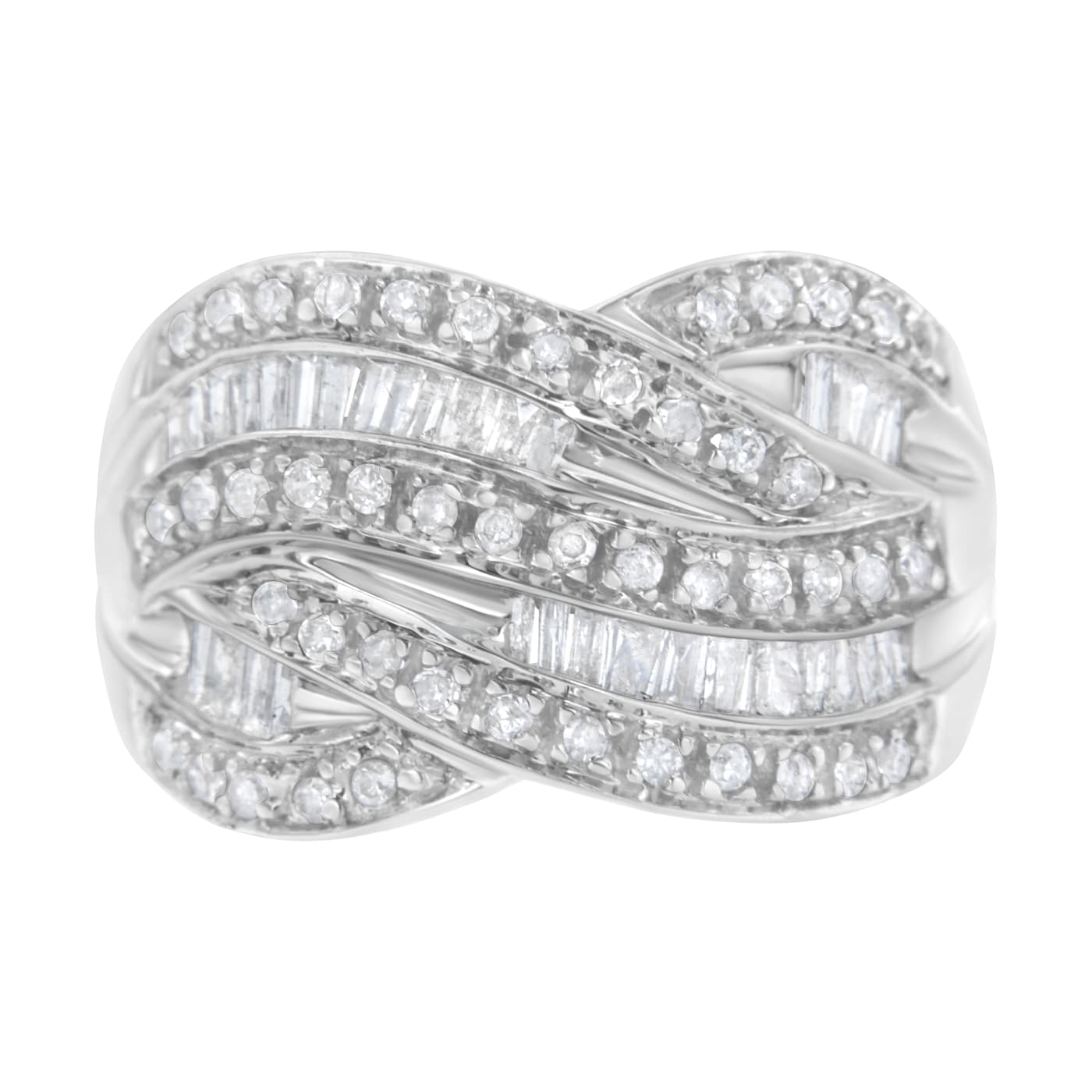 ダイヤモンドリング Sterling Silver 1.0ctw Channel Set Mixed Diamond Cross-over