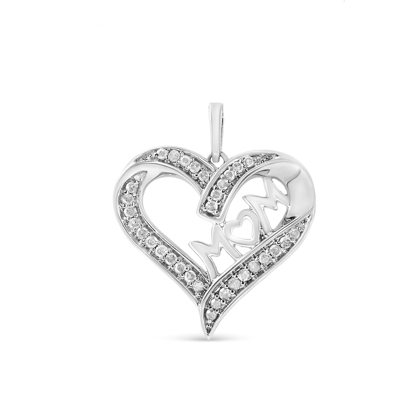 Sterling Silver 1/4ctw Diamond Engraved Mom in Heart Pendant w