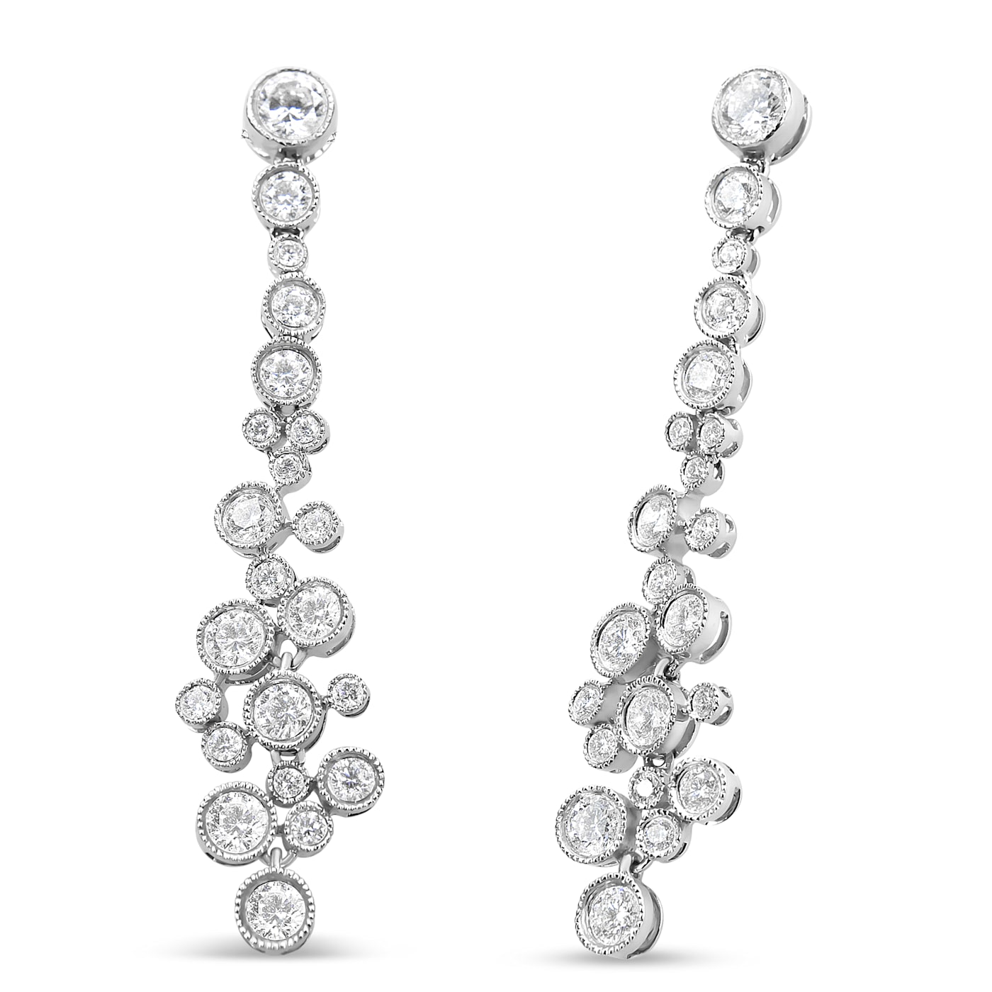 18K White Gold 3.15ctw Round Diamond Waterfall Drop Dangle 18K White Gold 3.15ctw Round Diamond Waterfall Drop Dangle