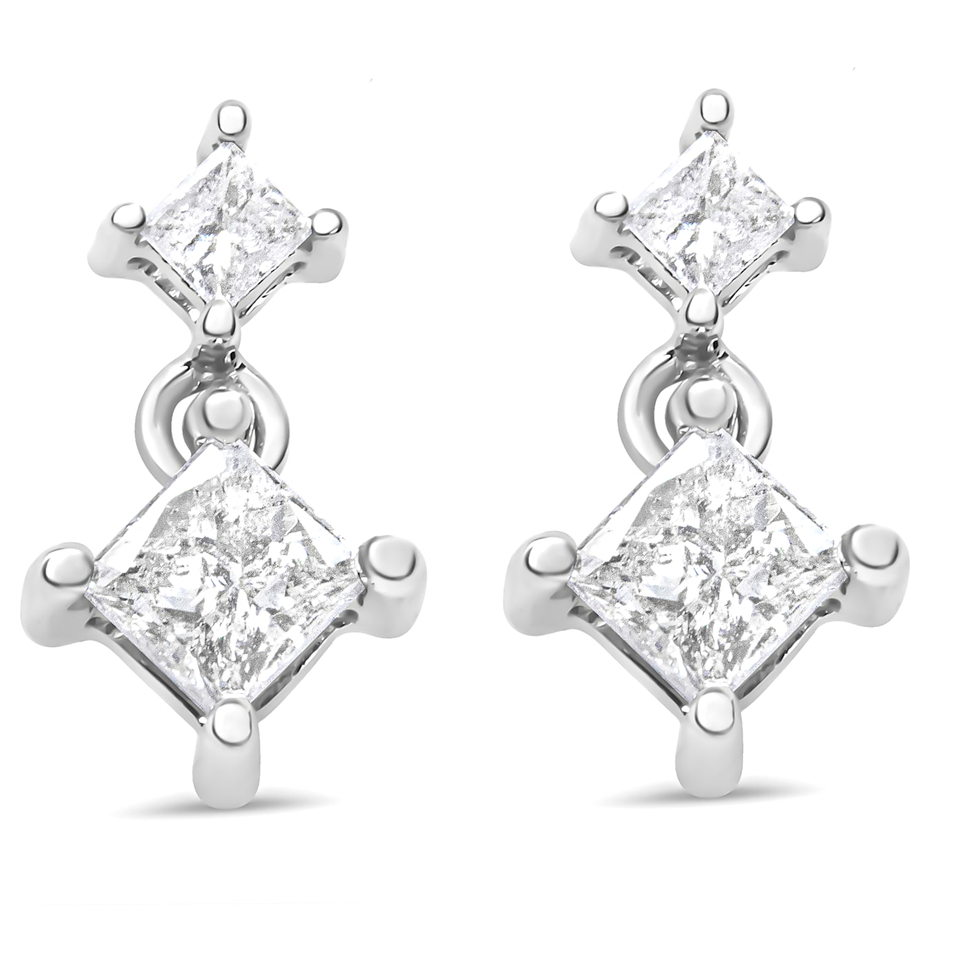 14K White Gold 3/8ctw Princess-Cut Diamond Double Dangle 2