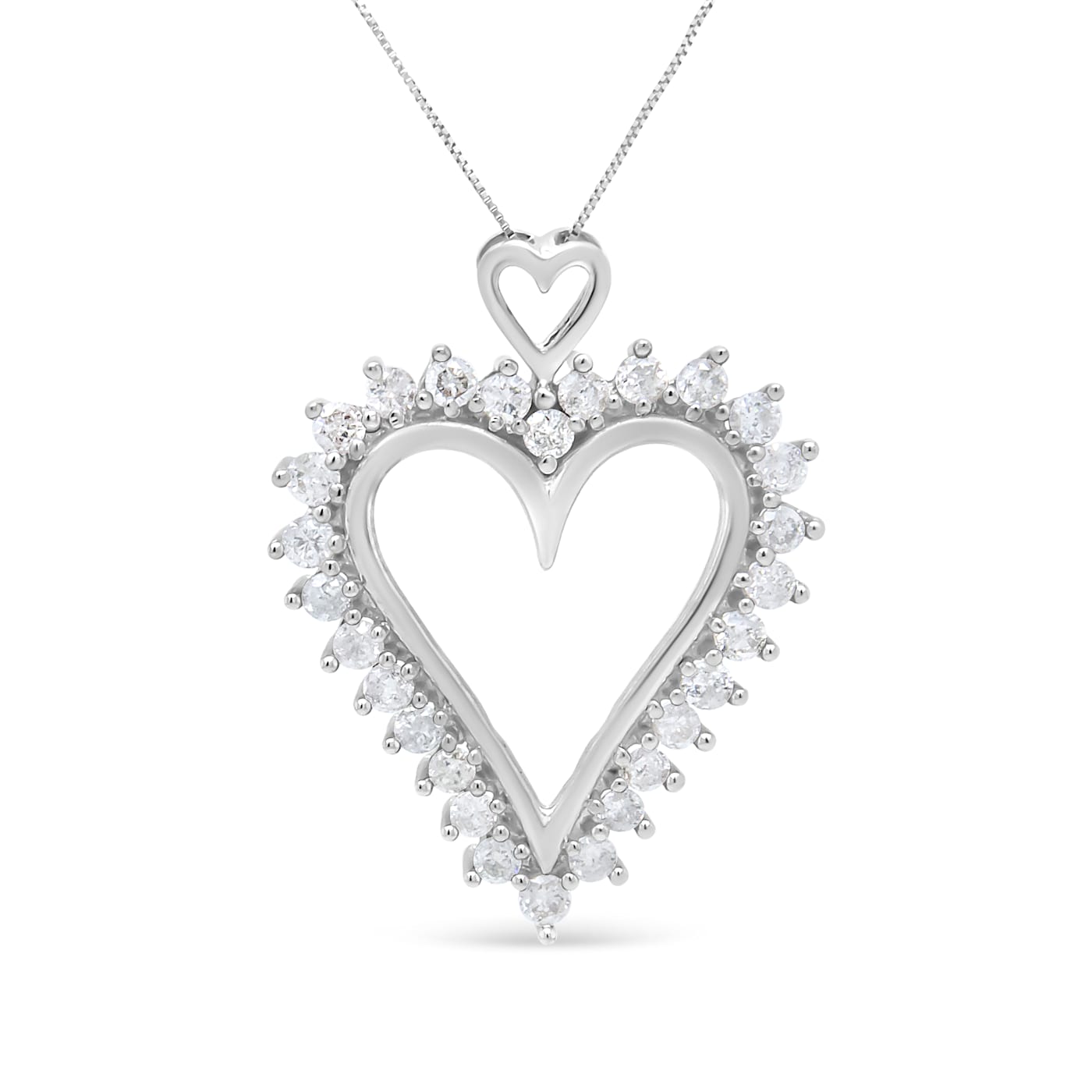 Che♡ Sterling Silver 1 3/4ctw Round Diamond Lined Open Heart