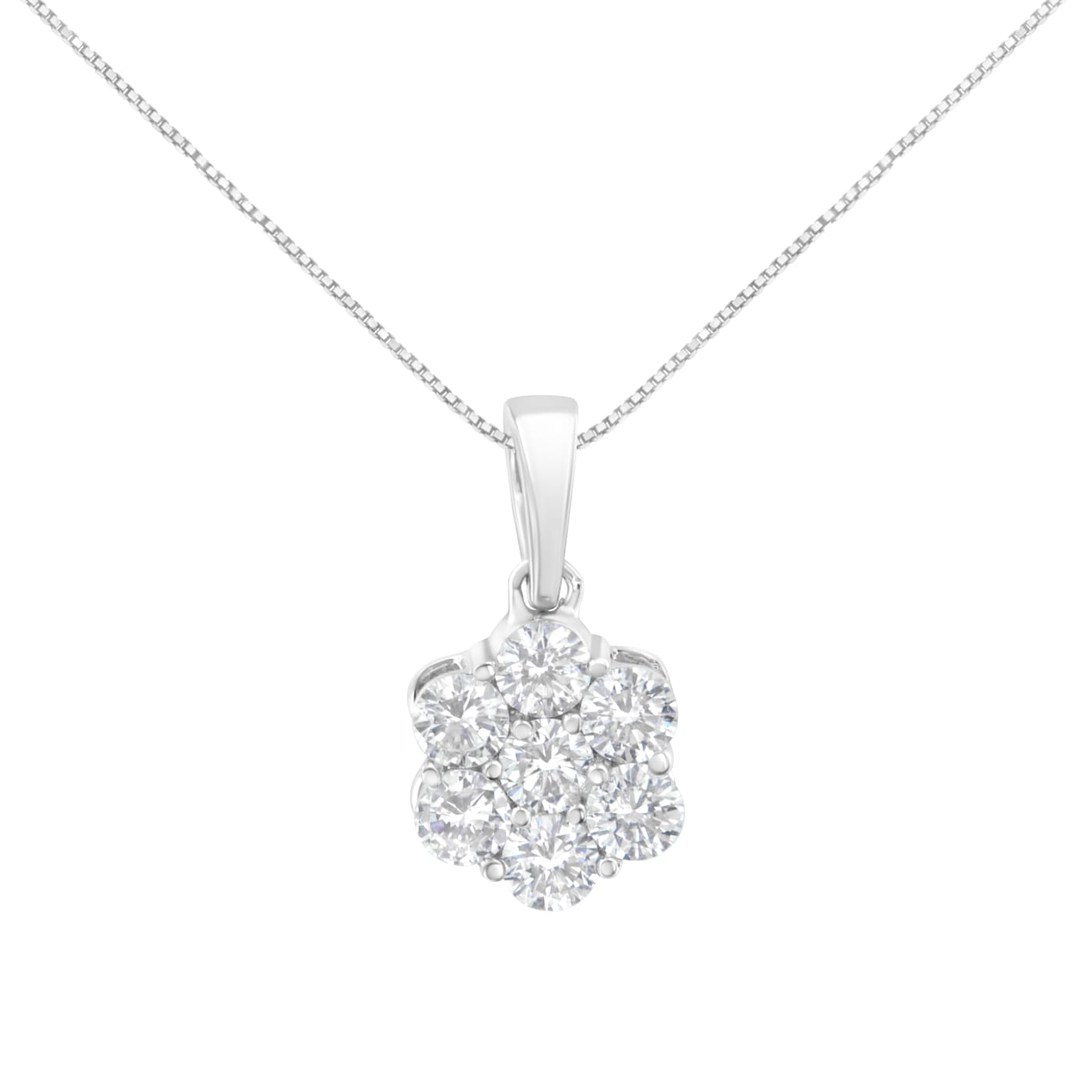 14K White Gold 1ctw Round Diamond 7 Stone Flower 18