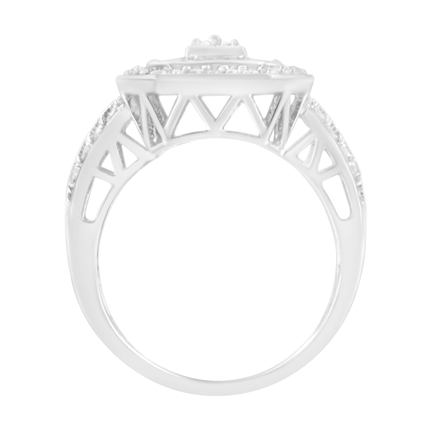 Sterling Silver Round and Baguette Diamond Cathedral Ring