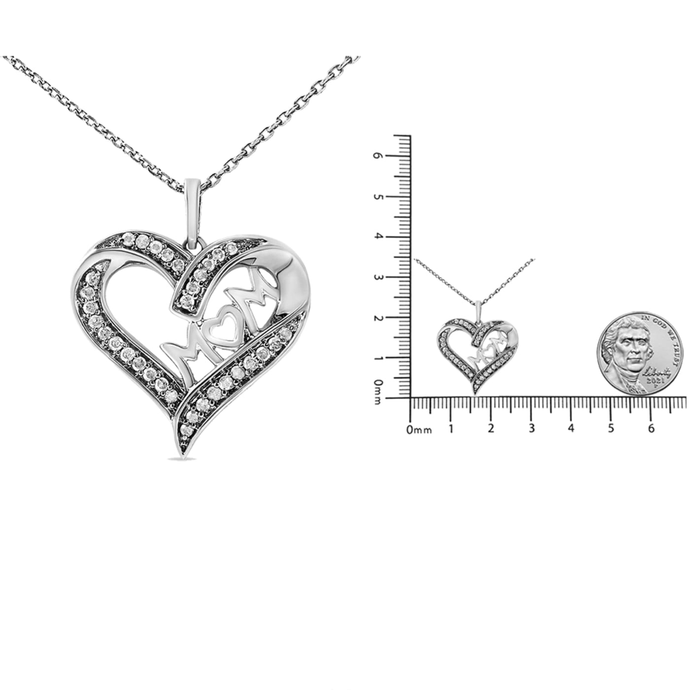 ♡J♡ Sterling Silver 1/4ctw Diamond Engraved Mom in Heart Pendant