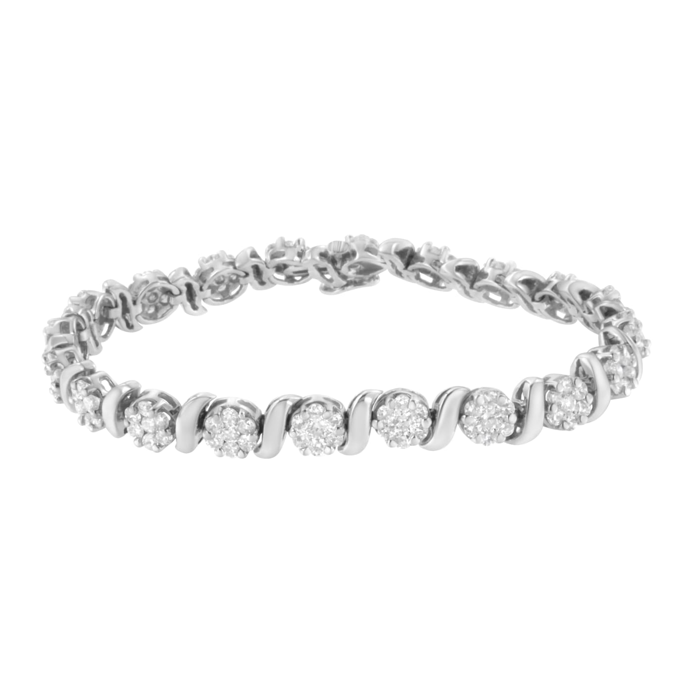 14K White Gold 5.25ctw Diamond S-Link Floral Cluster Tennis