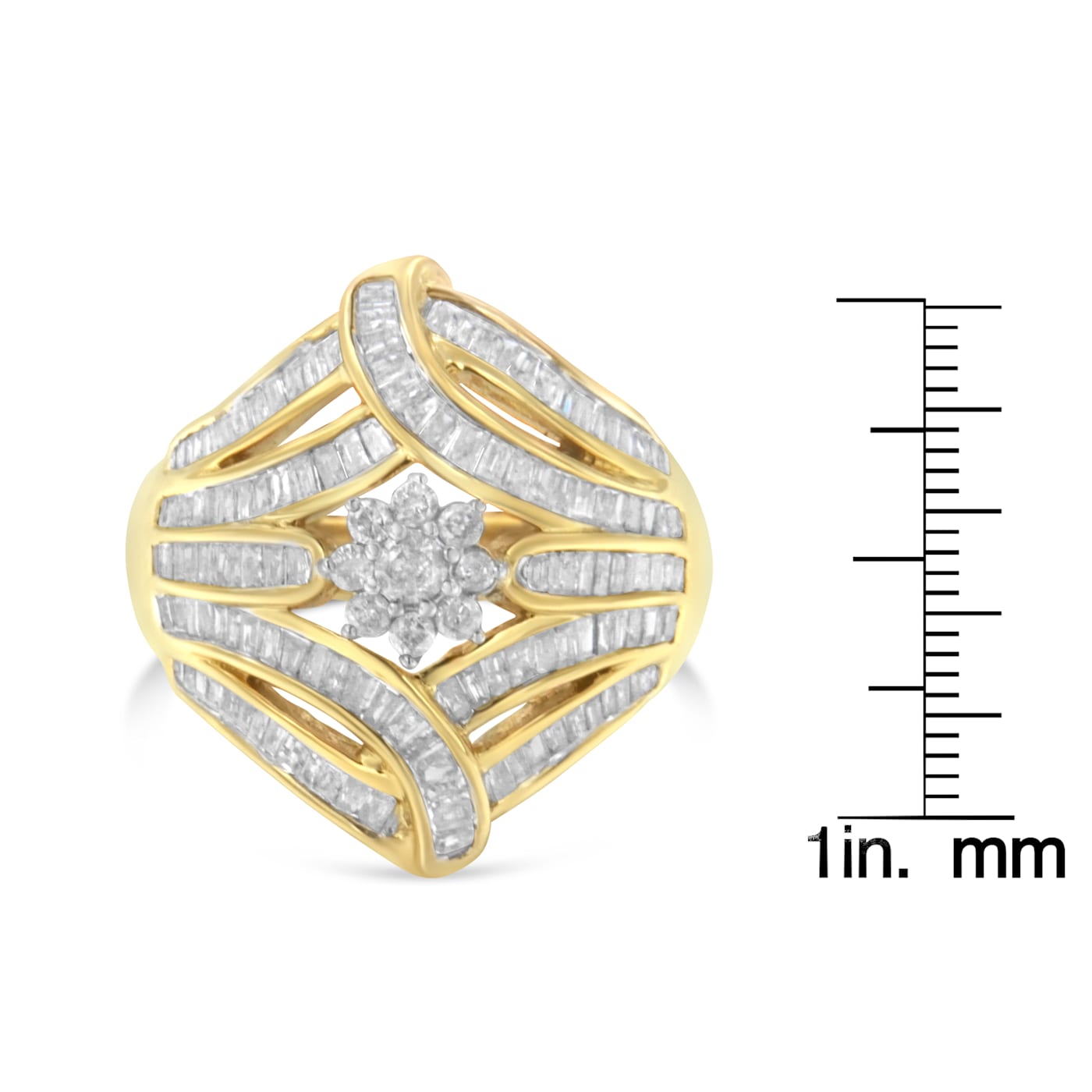 10K Yellow Gold Over Sterling Silver 1-1/8ctw Diamond Flower