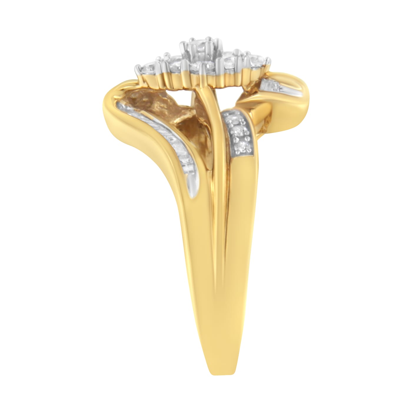 10K Yellow Gold 1/2ctw Diamond Cluster Cocktail Ring (J-K Clarity, I1-I2  Color)